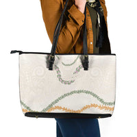 Aloha Lei Mikioi Leather Tote Bag Beige Polynesian Tribal Tatau Pattern LT9 - Polynesian Pride