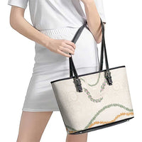 Aloha Lei Mikioi Leather Tote Bag Beige Polynesian Tribal Tatau Pattern LT9 - Polynesian Pride