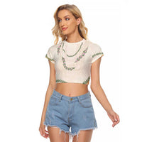 Aloha Lei Mikioi Raglan Cropped T Shirt Beige Polynesian Tribal Tatau Pattern
