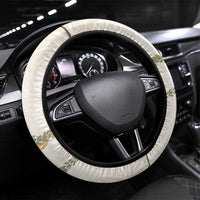 Aloha Lei Mikioi Steering Wheel Cover Beige Polynesian Tribal Tatau Pattern