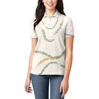 Aloha Lei Mikioi Women Polo Shirt Beige Polynesian Tribal Tatau Pattern