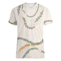 Aloha Lei Mikioi Women V-Neck T-Shirt Beige Polynesian Tribal Tatau Pattern LT9 Female Beige - Polynesian Pride