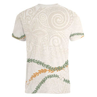 Aloha Lei Mikioi Women V-Neck T-Shirt Beige Polynesian Tribal Tatau Pattern LT9 - Polynesian Pride