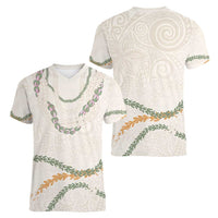 Aloha Lei Mikioi Women V-Neck T-Shirt Beige Polynesian Tribal Tatau Pattern LT9 - Polynesian Pride