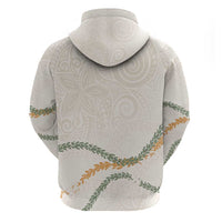 Aloha Lei Mikioi Zip Hoodie Beige Polynesian Tribal Tatau Pattern