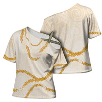 Aloha Lei Mikioi Cross Shoulder Shirt Gold Polynesian Tribal Tatau Pattern - Polynesian Pride