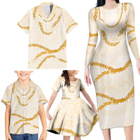 Aloha Lei Mikioi Family Matching Long Sleeve Bodycon Dress and Hawaiian Shirt Gold Polynesian Tribal Tatau Pattern LT9 - Polynesian Pride