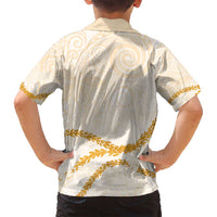 Aloha Lei Mikioi Family Matching Off Shoulder Short Dress and Hawaiian Shirt Gold Polynesian Tribal Tatau Pattern