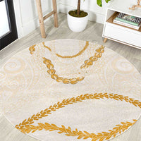 Aloha Lei Mikioi Round Carpet Gold Polynesian Tribal Tatau Pattern