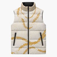 Aloha Lei Mikioi Sleeveless Puffer Jacket Gold Polynesian Tribal Tatau Pattern - Polynesian Pride