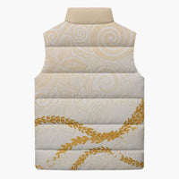 Aloha Lei Mikioi Sleeveless Puffer Jacket Gold Polynesian Tribal Tatau Pattern - Polynesian Pride