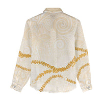 Aloha Lei Mikioi Women Casual Shirt Gold Polynesian Tribal Tatau Pattern