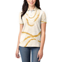Aloha Lei Mikioi Women Polo Shirt Gold Polynesian Tribal Tatau Pattern