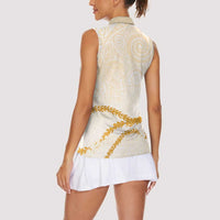 Aloha Lei Mikioi Women Sleeveless Polo Shirt Gold Polynesian Tribal Tatau Pattern LT9 - Polynesian Pride