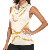 Aloha Lei Mikioi Women Sleeveless Polo Shirt Gold Polynesian Tribal Tatau Pattern LT9 - Polynesian Pride