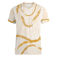 Aloha Lei Mikioi Women V-Neck T-Shirt Gold Polynesian Tribal Tatau Pattern LT9 Female Gold - Polynesian Pride