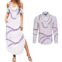 Aloha Lei Mikioi Couples Matching Summer Maxi Dress and Long Sleeve Button Shirt Purple Polynesian Tribal Tatau Pattern LT9 Purple - Polynesian Pride