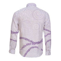 Aloha Lei Mikioi Long Sleeve Button Shirt Purple Polynesian Tribal Tatau Pattern
