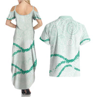 Aloha Lei Mikioi Couples Matching Summer Maxi Dress and Hawaiian Shirt Sage Green Polynesian Tribal Tatau Pattern LT9 - Polynesian Pride