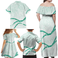 Aloha Lei Mikioi Family Matching Off Shoulder Maxi Dress and Hawaiian Shirt Sage Green Polynesian Tribal Tatau Pattern