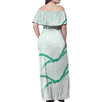 Aloha Lei Mikioi Family Matching Off Shoulder Maxi Dress and Hawaiian Shirt Sage Green Polynesian Tribal Tatau Pattern