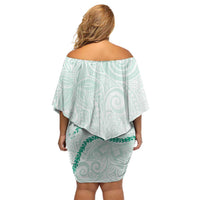 Aloha Lei Mikioi Off Shoulder Short Dress Sage Green Polynesian Tribal Tatau Pattern