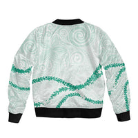 Aloha Lei Mikioi Sleeve Zip Bomber Jacket Sage Green Polynesian Tribal Tatau Pattern LT9 - Polynesian Pride