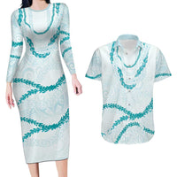 Aloha Lei Mikioi Couples Matching Long Sleeve Bodycon Dress and Hawaiian Shirt Teal Polynesian Tribal Tatau Pattern LT9 Teal - Polynesian Pride