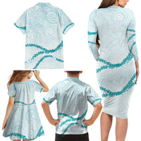 Aloha Lei Mikioi Family Matching Long Sleeve Bodycon Dress and Hawaiian Shirt Teal Polynesian Tribal Tatau Pattern LT9 - Polynesian Pride