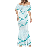 Aloha Lei Mikioi Mermaid Dress Teal Polynesian Tribal Tatau Pattern