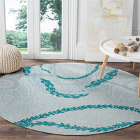 Aloha Lei Mikioi Round Carpet Teal Polynesian Tribal Tatau Pattern