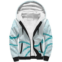 Aloha Lei Mikioi Sherpa Hoodie Teal Polynesian Tribal Tatau Pattern