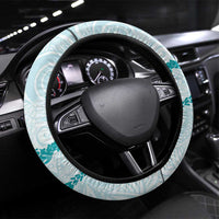 Aloha Lei Mikioi Steering Wheel Cover Teal Polynesian Tribal Tatau Pattern