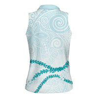 Aloha Lei Mikioi Women Sleeveless Polo Shirt Teal Polynesian Tribal Tatau Pattern LT9 - Polynesian Pride