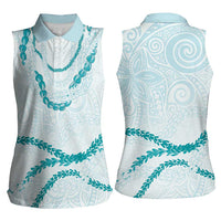 Aloha Lei Mikioi Women Sleeveless Polo Shirt Teal Polynesian Tribal Tatau Pattern LT9 - Polynesian Pride