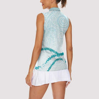 Aloha Lei Mikioi Women Sleeveless Polo Shirt Teal Polynesian Tribal Tatau Pattern LT9 - Polynesian Pride