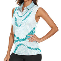 Aloha Lei Mikioi Women Sleeveless Polo Shirt Teal Polynesian Tribal Tatau Pattern LT9 - Polynesian Pride