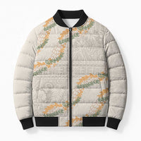 Aloha Pakalana and Puakenikeni Lei Bomber Puffer Jacket Beige Hawaiian Pattern - Polynesian Pride