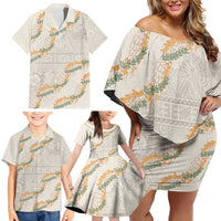 Aloha Pakalana and Puakenikeni Lei Family Matching Off Shoulder Short Dress and Hawaiian Shirt Beige Hawaiian Pattern LT9 - Polynesian Pride
