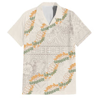 Aloha Pakalana and Puakenikeni Lei Family Matching Off Shoulder Short Dress and Hawaiian Shirt Beige Hawaiian Pattern LT9 Dad's Shirt - Short Sleeve Beige - Polynesian Pride