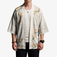 Aloha Pakalana and Puakenikeni Lei Kimono Beige Hawaiian Pattern - Polynesian Pride