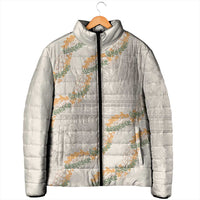 Aloha Pakalana and Puakenikeni Lei Padded Jacket Beige Hawaiian Pattern - Polynesian Pride