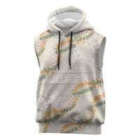 Aloha Pakalana and Puakenikeni Lei Sleeveless Hoodie Beige Hawaiian Pattern - Polynesian Pride
