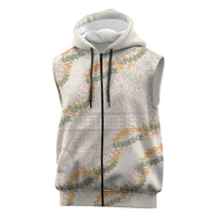Aloha Pakalana and Puakenikeni Lei Sleeveless Zip Hoodie Beige Hawaiian Pattern LT9