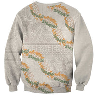 Aloha Pakalana and Puakenikeni Lei Sweatshirt Beige Hawaiian Pattern