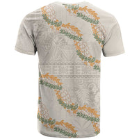 Aloha Pakalana and Puakenikeni Lei T Shirt Beige Hawaiian Pattern