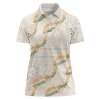 Aloha Pakalana and Puakenikeni Lei Women Polo Shirt Beige Hawaiian Pattern