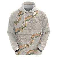 Aloha Pakalana and Puakenikeni Lei Zip Hoodie Beige Hawaiian Pattern