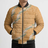 Aloha Pakalana and Puakenikeni Lei Bomber Puffer Jacket Gold Hawaiian Pattern - Polynesian Pride