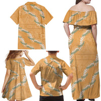 Aloha Pakalana and Puakenikeni Lei Family Matching Off Shoulder Maxi Dress and Hawaiian Shirt Gold Hawaiian Pattern